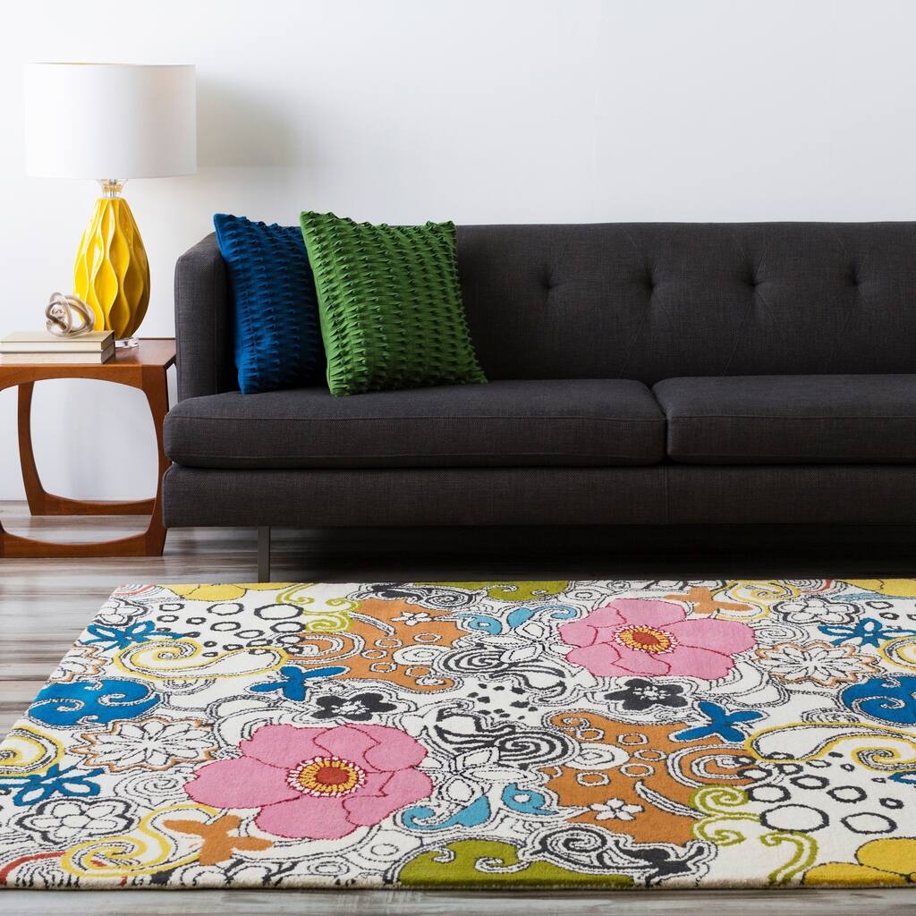 Hand-tufted Contemporary Multi Colored Floral Genesis Collection New Zealand Wool Area Rug - 7'9" Round