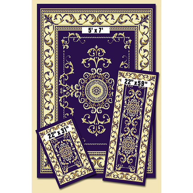 Navy Medallion 3 Piece Rug Set (Navy Polypropylene)