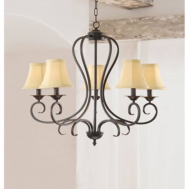 Iron 5-light Chandelier with Beige Shades