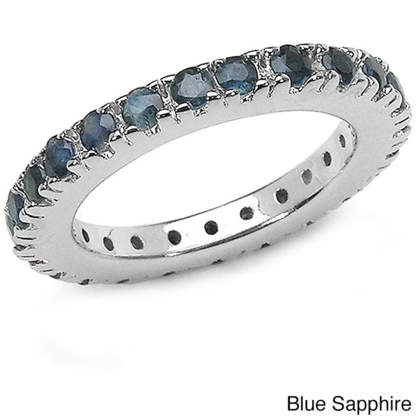 Malaika Sterling Silver Gemstone Eternity Ring - Overstock - 3672222