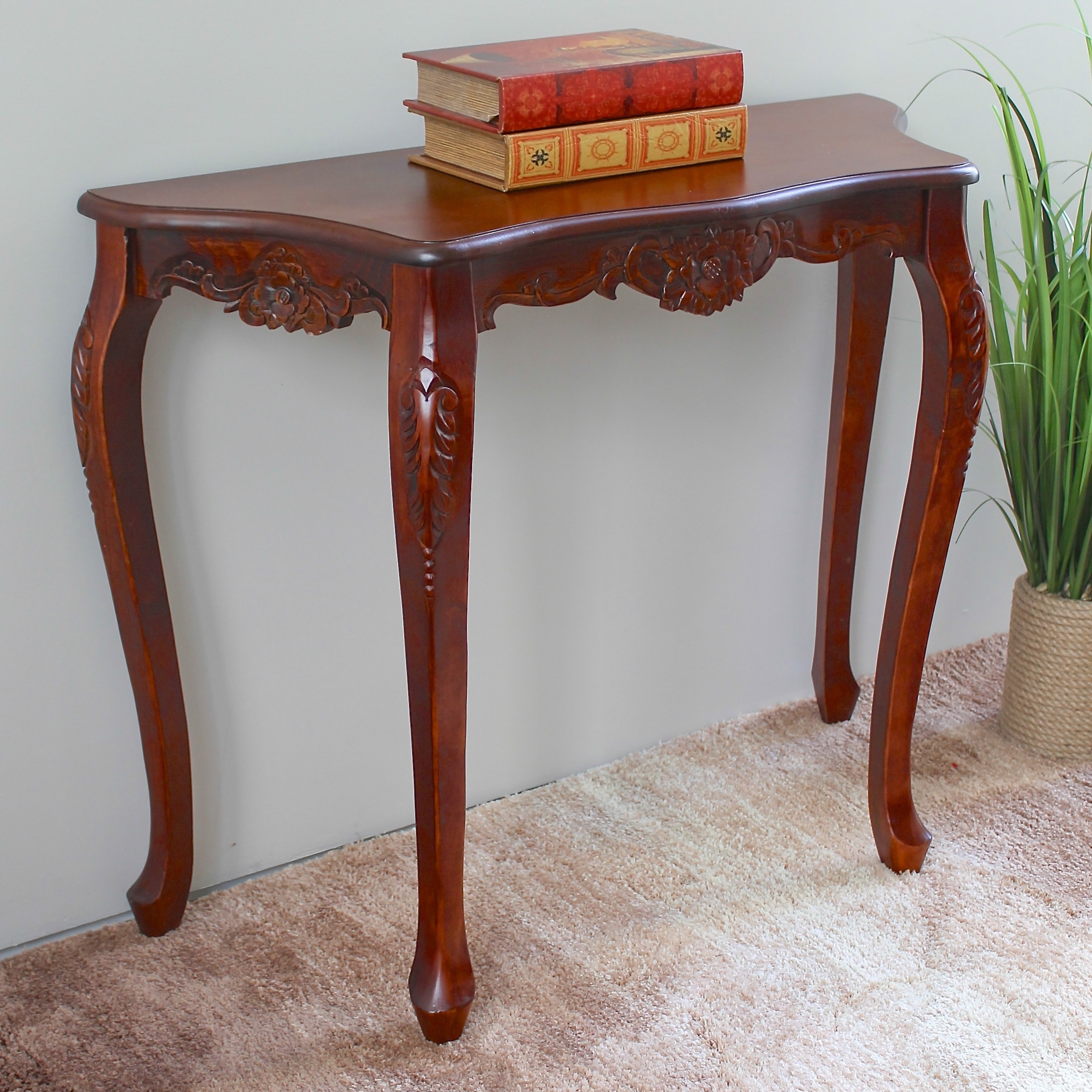 International Caravan Carved Wood Scalloped Wall Table