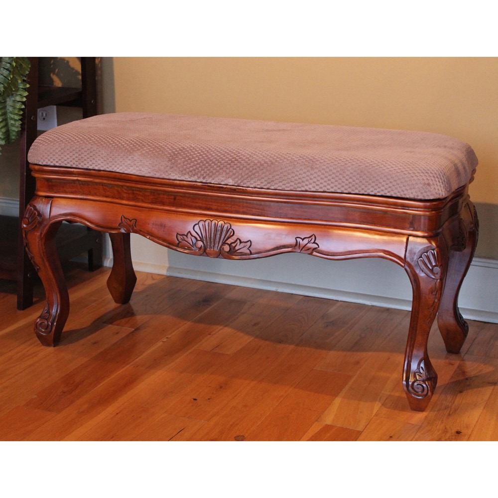 International Caravan Carved Wood Wide Vanity Bench