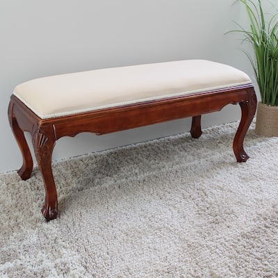 Windsor Carved Wood Vanity Bench