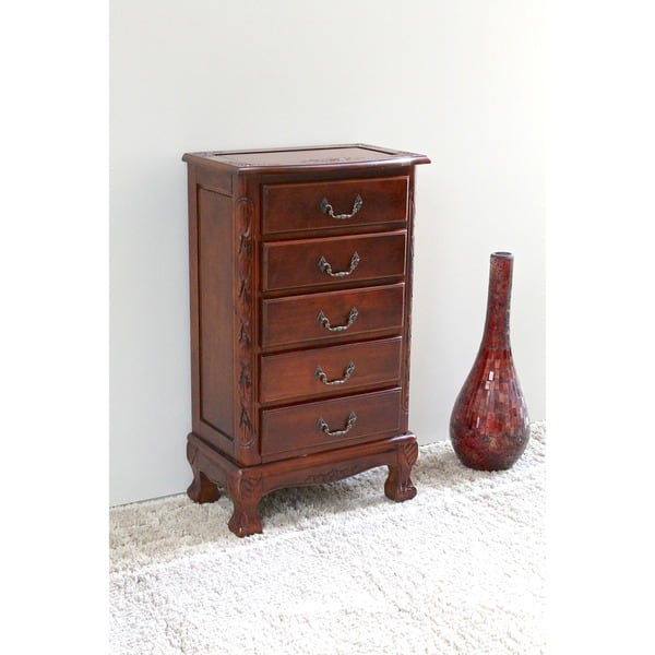 International Caravan Carved Wood Five Drawer Jewelry Chest