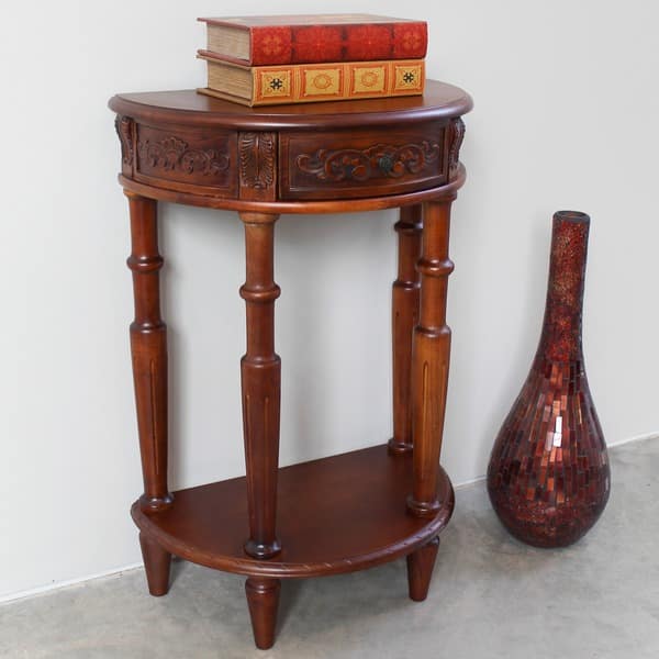 International Caravan Carved Small 1/2 Moon 2-Tier Wall Table