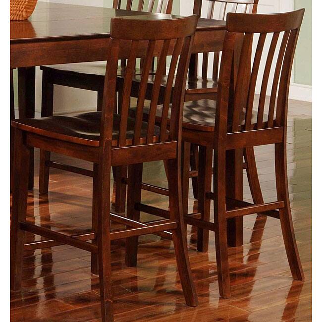 Walnut Wood Slat-back Counter Stools (Set of 2)