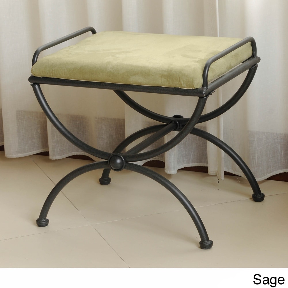 International Caravan Iron And Microsuede Vanity Stool