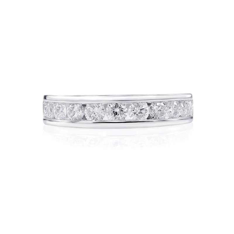 Miadora 14k White Gold Diamond Semi Eternity Wedding Band