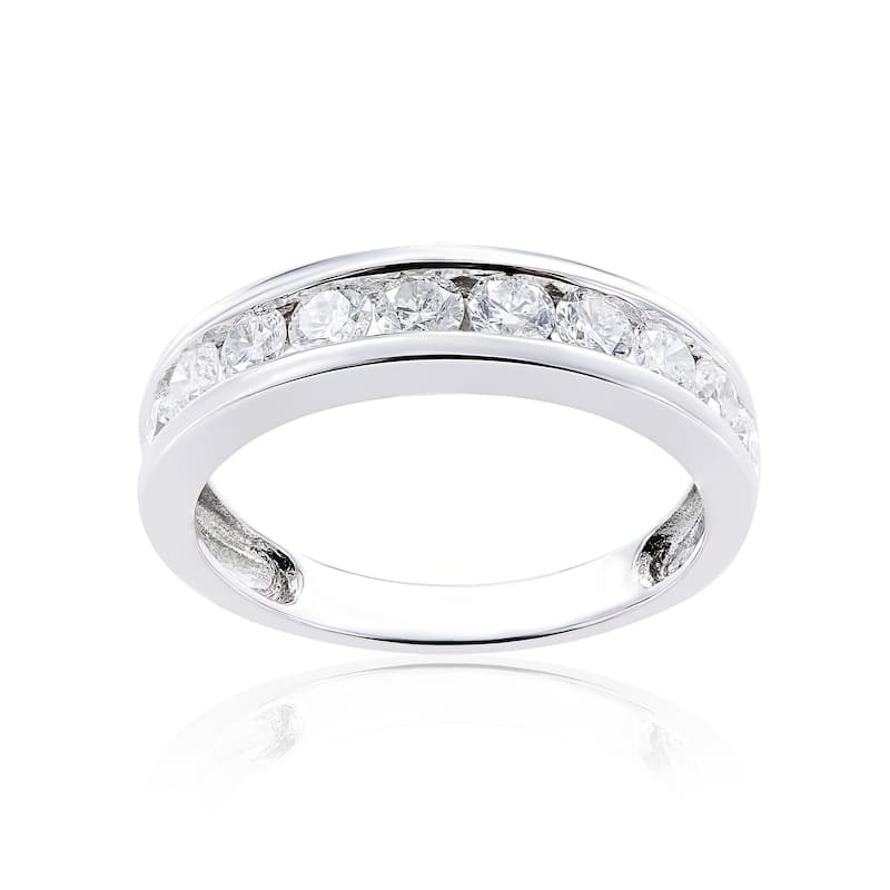 Miadora 14k White Gold Diamond Semi Eternity Wedding Band - 1 - 5