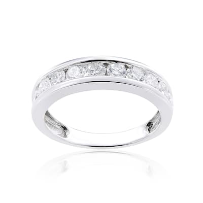 Miadora 14k White Gold Diamond Semi Eternity Wedding Band