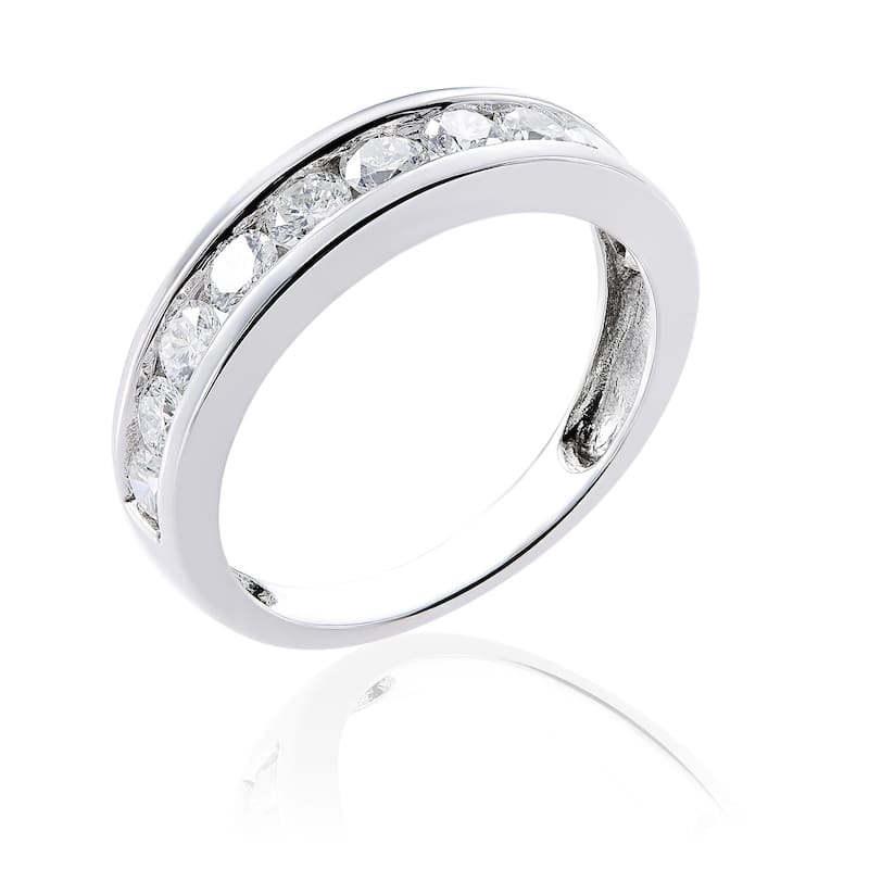 Miadora 14k White Gold Diamond Semi Eternity Wedding Band