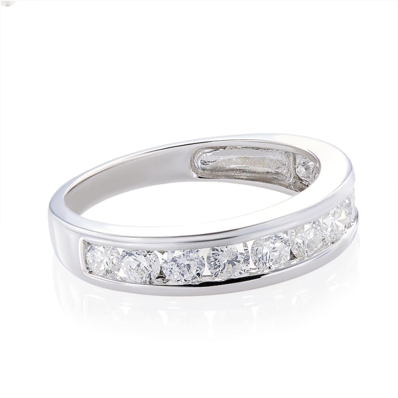 Miadora 14k White Gold Diamond Semi Eternity Wedding Band