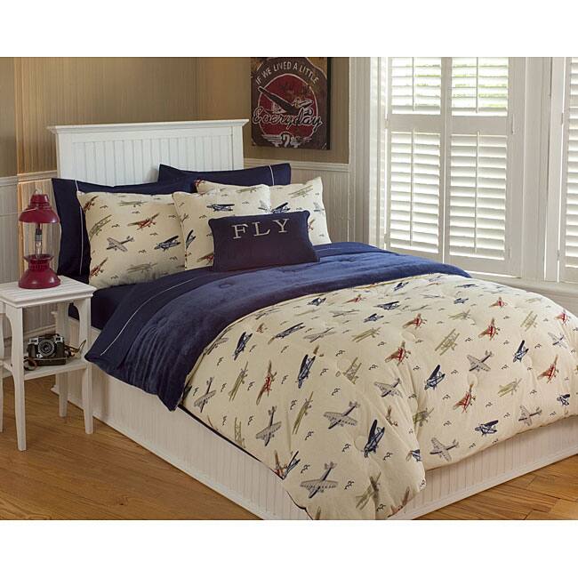 Microplush Boys' Printed Vintage Airplane Polyester 3-piece Comforter Set