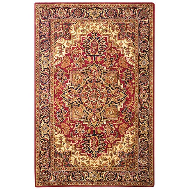 Handmade Classic Heriz Red/ Navy Wool Rug (76 X 96)