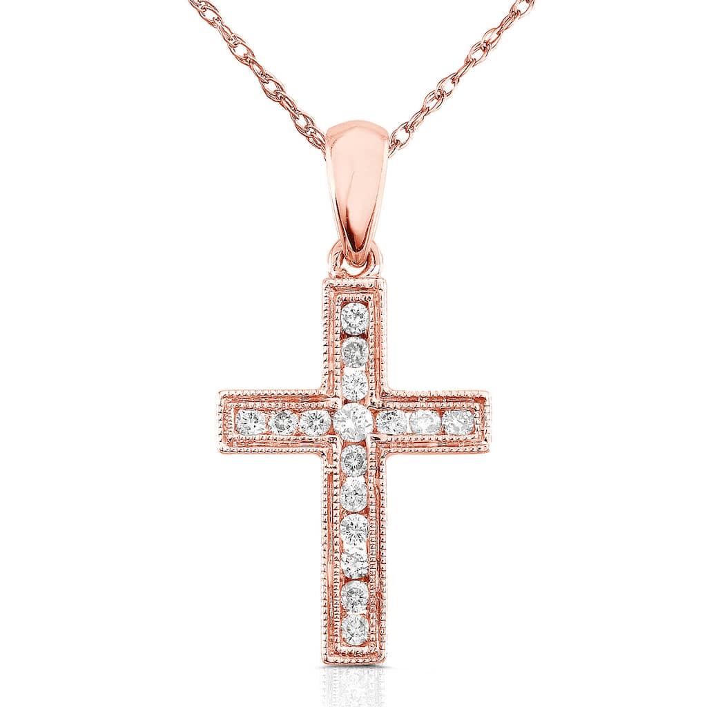 Kobelli Natural Diamond 14k Solid Gold Milgrain Edged Religious Cross Sunday Necklace