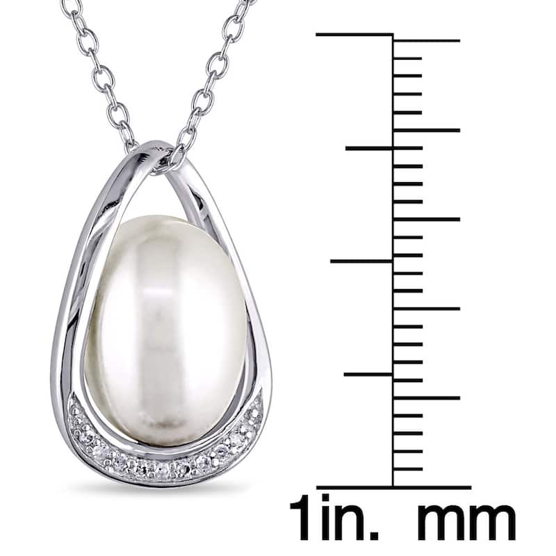 Miadora Sterling Silver Diamond and FW Pearl Necklace (9.5-10 MM)
