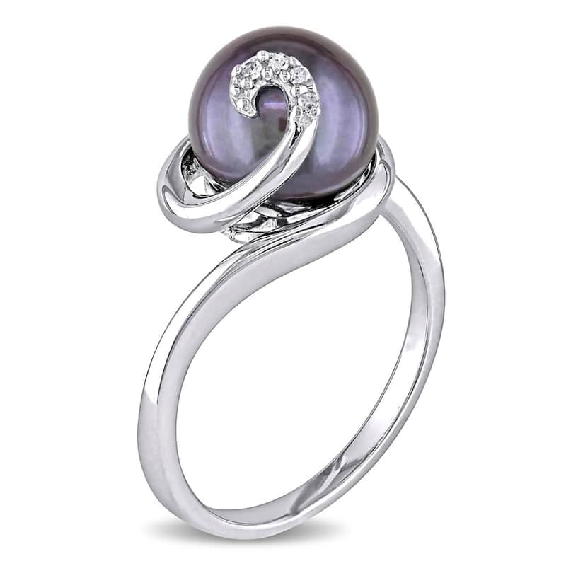 Miadora Sterling Silver Black FW Pearl Ring (9.5-10 MM)