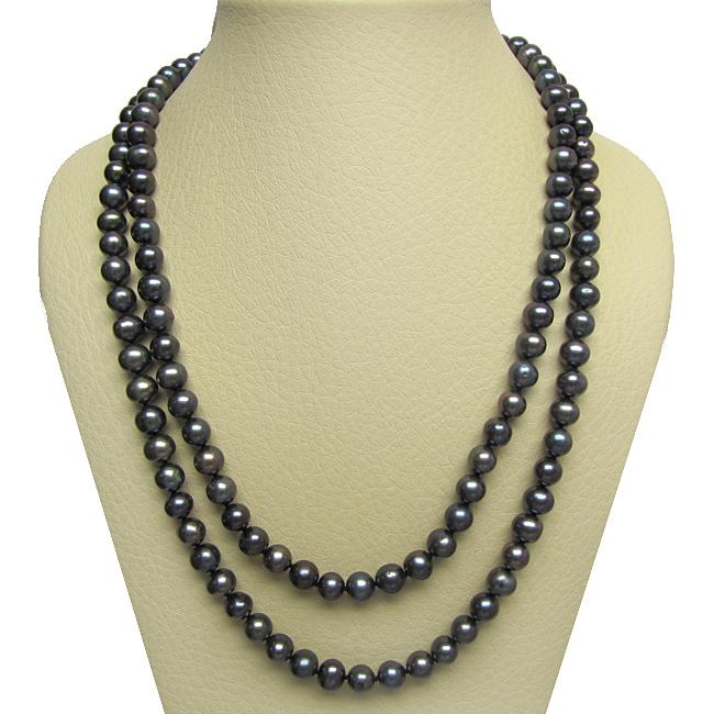 Black Freshwater Pearl 100 inch Endless Necklace (9 10 mm) DaVonna Pearl Necklaces