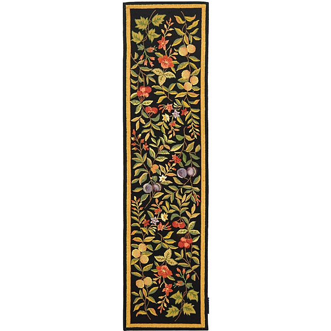 Hand hooked Garden Black Wool Runner (26 X 10)