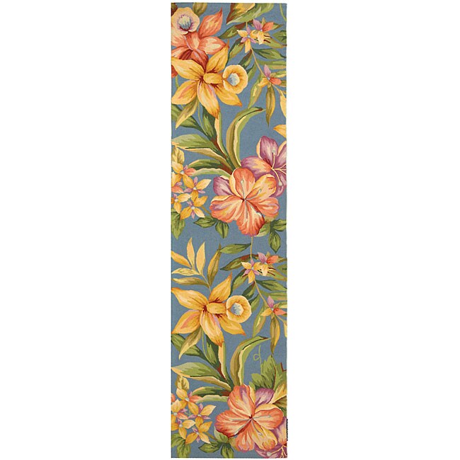 Hand hooked Paradise Blue Wool Runner (26 X 12) (BluePattern FloralMeasures 0.375 inch thickTip We recommend the use of a non skid pad to keep the rug in place on smooth surfaces.All rug sizes are approximate. Due to the difference of monitor colors, so