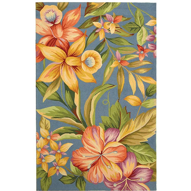 Hand hooked Paradise Blue Wool Rug (6 X 9) (BluePattern FloralMeasures 0.375 inch thickTip We recommend the use of a non skid pad to keep the rug in place on smooth surfaces.All rug sizes are approximate. Due to the difference of monitor colors, some ru