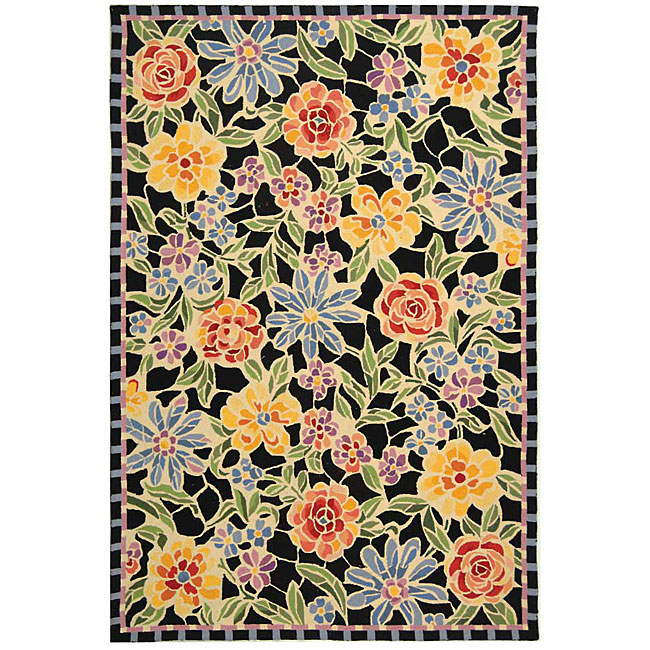 Hand hooked Mosaic Black Wool Rug (79 X 99) (BlackPattern FloralMeasures 0.375 inch thickTip We recommend the use of a non skid pad to keep the rug in place on smooth surfaces.All rug sizes are approximate. Due to the difference of monitor colors, some 