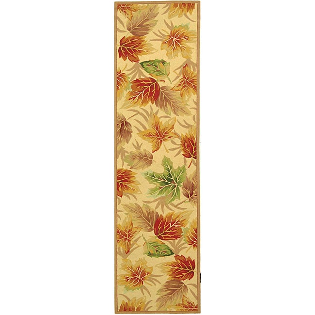 Hand hooked Foliage Ivory Wool Runner (26 X 12)
