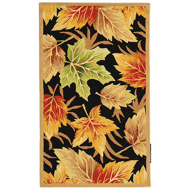 Hand hooked Foliage Black Wool Rug (29 X 49)