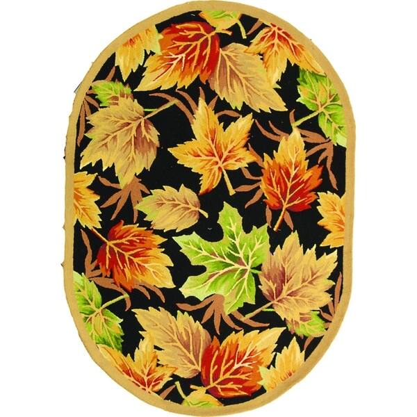Safavieh Hand-hooked Foliage Black Wool Rug - 4'6" x 6'6" oval