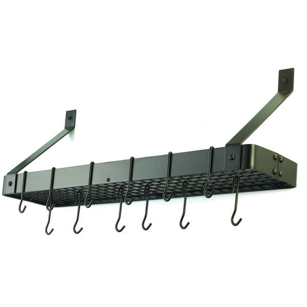 slide 5 of 6, Old Dutch Wall-Mount Bookshelf Pot Rack with Grid & 12 Hooks Oiled Bronze
