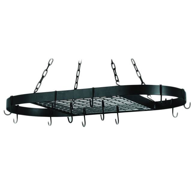 Old Dutch Matte Black Oval Hanging Pot Rack & 12 Hooks