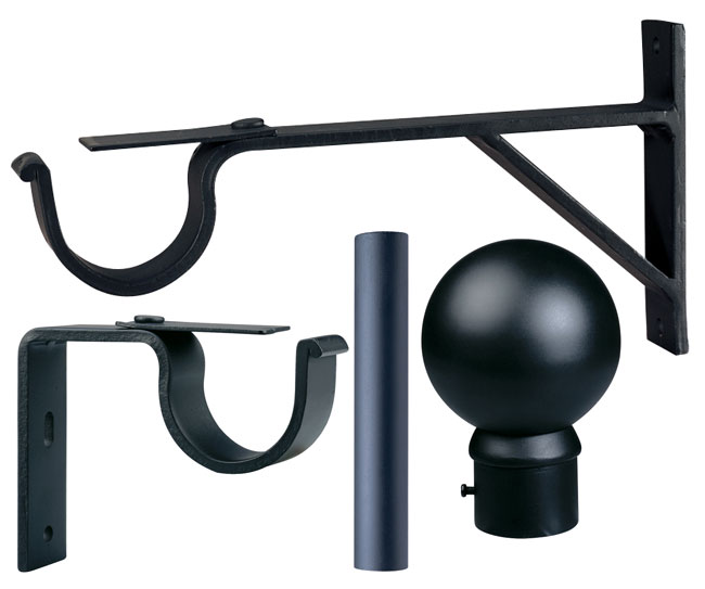 Iron 4-foot Black Drapery Rod Set with Ball Finials