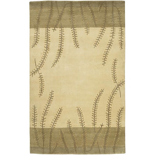 Hand knotted Olive Floral Alta Collection Semi worsted Wool Rug (26 X 10)