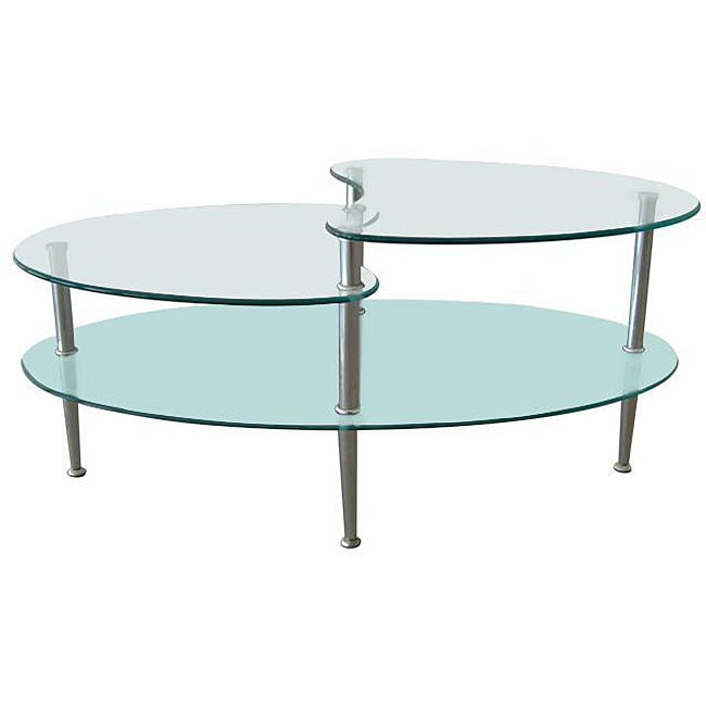 Metal Coffee Table with Frosted Glass (Silver Steel)