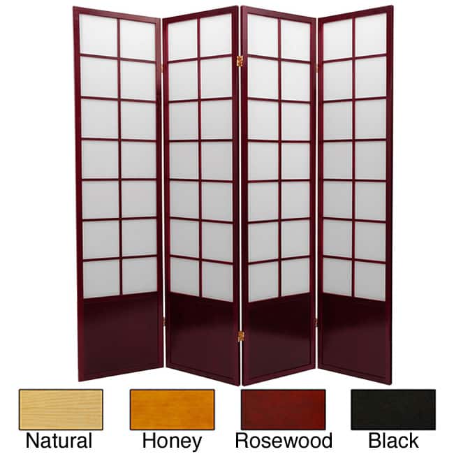 Handmade Wood and Rice Paper 6-foot 5-panel Zen Room Divider (China) - 4 Panel Black