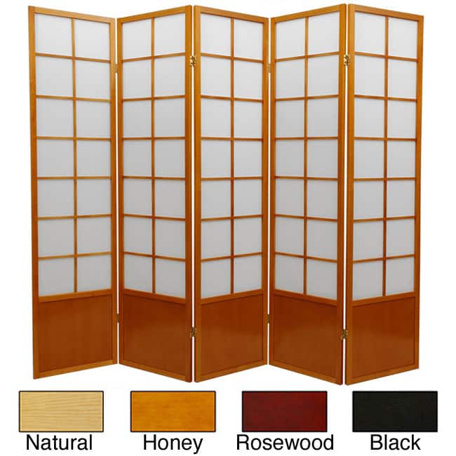 Handmade Wood and Rice Paper 6-foot 5-panel Zen Room Divider (China) - 5 Panel Honey