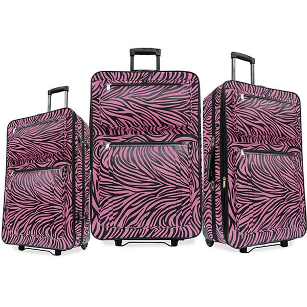 Shop Pink Zebra Print 3 Piece Luggage Set Free Shipping Today