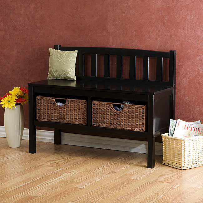 Beacon Black Bench With Rattan Baskets