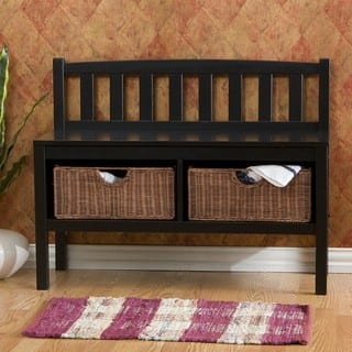 slide 2 of 3, Harper Blvd Beacon Black Bench with Rattan Basket Storage