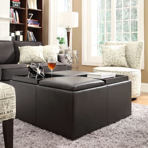 Montrose Faux Dark Brown Leather Storage Ottoman by iNSPIRE Q Classic