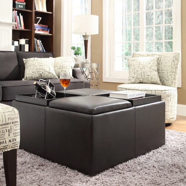 Black faux deals leather storage ottoman