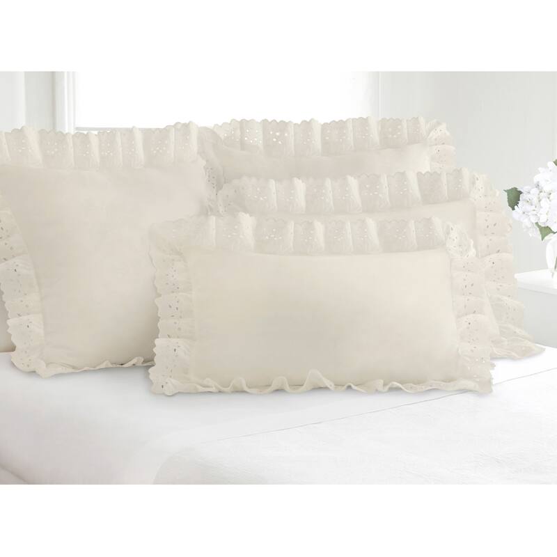 Ruffled Lauren Eyelet Cotton Blend Pillow Shams (Set of 2) - Standard - Ecru