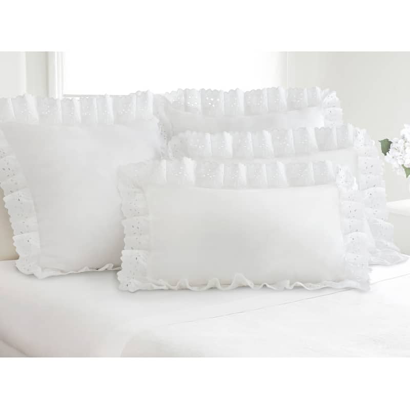 Ruffled Lauren Eyelet Cotton Blend Pillow Shams (Set of 2) - Sandard - White