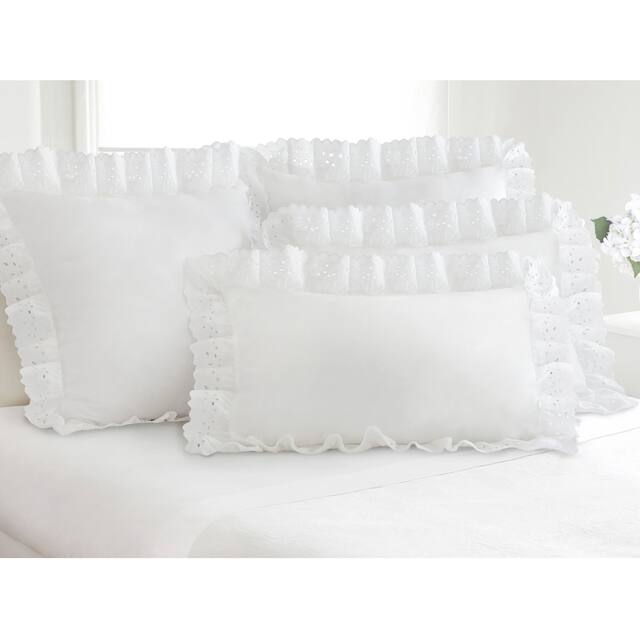 Ruffled Lauren Eyelet Cotton Blend Pillow Shams (Set of 2) - White - King