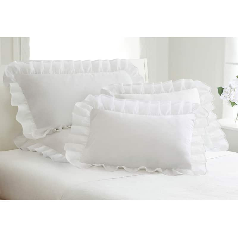 Cotton Blend Poplin Ruffled Pillow Shams (Pack of 2) - White - King