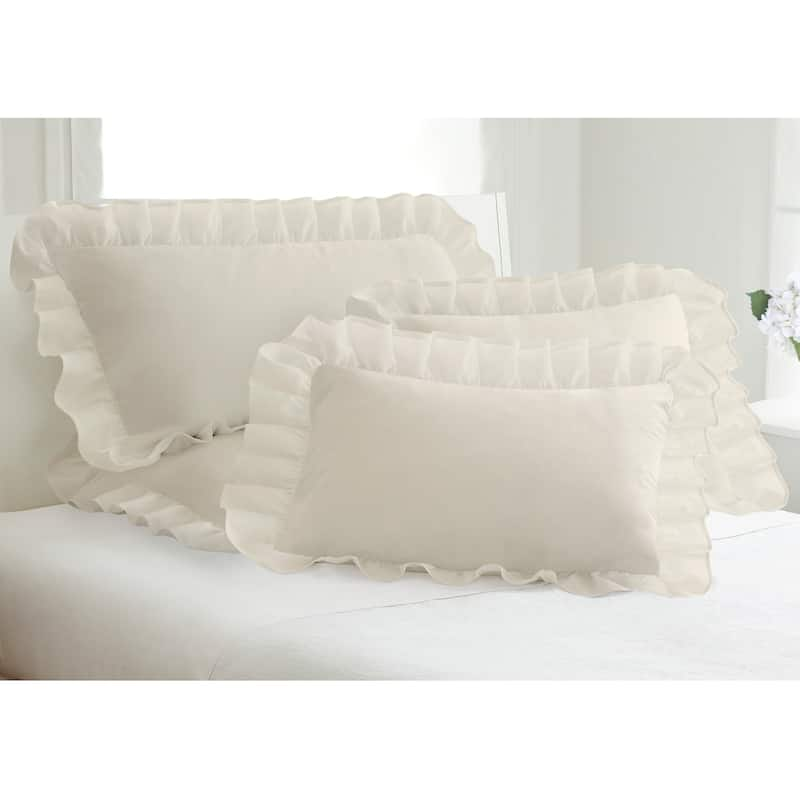 Cotton Blend Poplin Ruffled Pillow Shams (Pack of 2) - Ivory - Standard