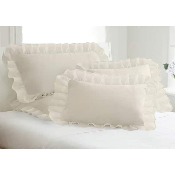 slide 2 of 2, Cotton Blend Poplin Ruffled Pillow Shams (Pack of 2) Ivory - King
