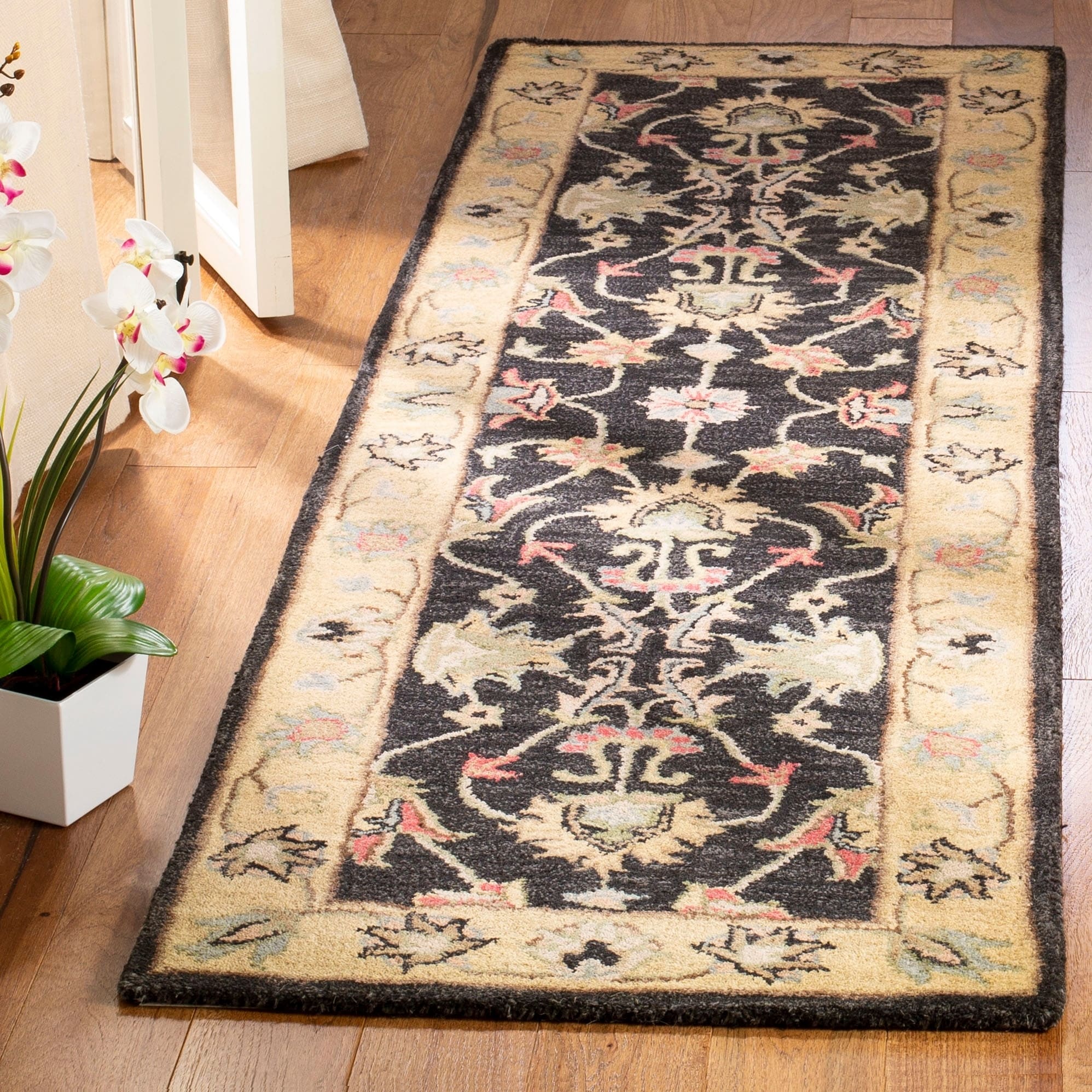 Handmade Heritage Kerman Charcoal/ Gold Wool Runner (23 X 12)