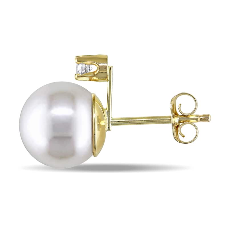 Miadora 14k Gold Cultured Pearl and 1/10ct TDW Diamond Earrings (8-9 mm)