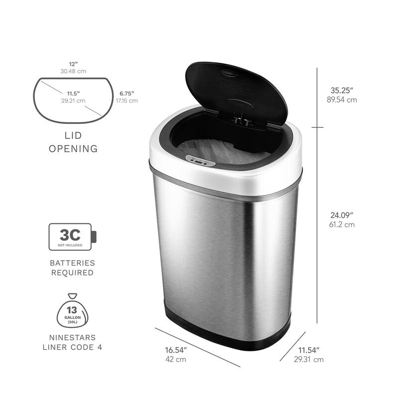 NINESTARS Stainless Steel 11.1-gallon Motion Sensor Trash Can DZT-42-9